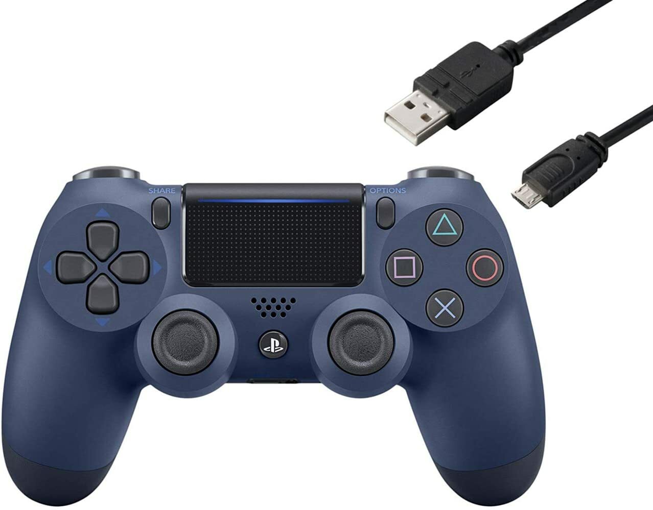 【限定版】純正 ワイヤレスコントローラー (DUALSHOCK 4) ミッドナイト・ブルー+CYBER PS4用コントローラー充電ケーブル3m 【在庫あり】 PlayStation 4専用ワイヤレスコントローラー(DUALSHOCK 4)は、先進的な機能と快適でスムーズな操作感でゲームの楽しさが広がるコントローラーです。 2