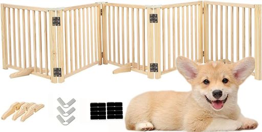 ペットゲート 木製 置くだけ 犬 柵 自立式 パーテーション (幅304cmx高さ43cm) 5枚...