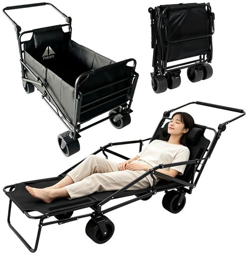 Pekaro リクライニングワゴン キャリーワゴン 【4WAY星(塗り潰し)大容量400L】 耐荷重約200kg 前後展開 折りたたみ キャンプ