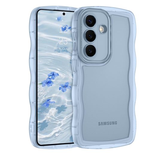 BENTOBEN Galaxy S26 用 ケース クリア 波型 うねうね かわいい 韓国 ソフト 超軽量 耐衝撃 指紋防止 ストラップホール付き 透明 おしゃれ ウェーブ カバー ギャラクシーS26 ケース ブルー