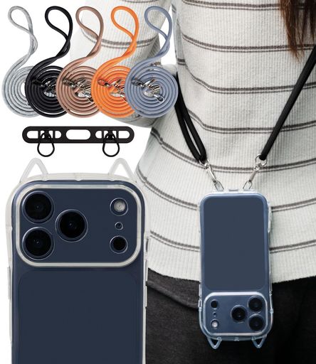 GEMKITケースiphone用17猫耳スマホケースクリアストラップ付きねこみみ可愛いショルダークリスタル透明カバースマホおしゃれバンパー耐衝撃落下防止大人かわいい女子女の子斜め掛け肩掛…