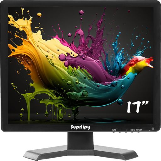 Suprlipy 17インチTFT LCD防犯CCTVモニター 1280x1024 4:3 解像度 カラーディスプレイスクリーン HDMI/VGA/AV/BNC/MIC USBポート対応 リモコン 内蔵ラウドスピーカー付属 家庭用防犯モニター用
