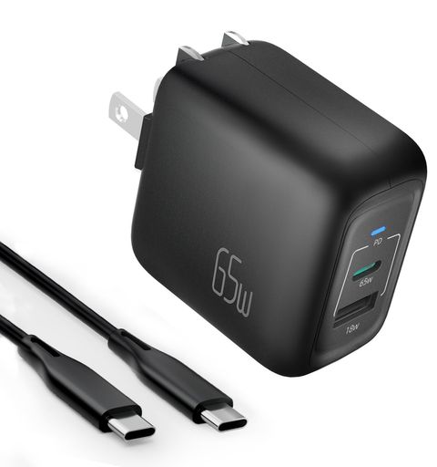 【PD充電器65W+2つのポート付き】SUKEYのタイプC充電器はType-Cポートを1つ、USB-Aポートを1つ搭載して、2台のデバイスを同時充電に対応。65Wの出力パワーはパソコンから携帯までの全てのUSB-Cデバイスに充電可能で旅行でも自家用でもこの一つで十分(単ポートも65W対応) 【超コンパクト設計】GaN技術を搭載したPD充電器は、一般的な60W出力以上の充電器に比べ約68%小さなコンパクトサイズを実現。折りたたみ式プラグを採用し、どこにでも気軽に持ち運ぶことができます。