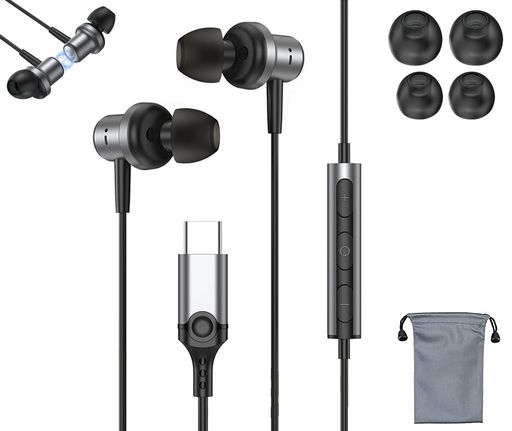 GAROGYI タイプ Cイヤホン USB Type C ステレオイヤホン 磁気インイヤーイヤホン マイク リモコン付き HiFi音質 DACチップ アンドロイド多機種 対応iPhone 15/iPhone 15 Pro/iPad Mini 6 iPad