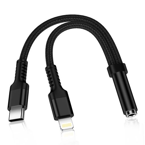 GAEF 2025年新登場 2in1 Lightnin & typeC イヤホン ジャック usbC と iPhone 両用 イヤホン 変換アダプタ MFI認証 HIFI音質 音楽/音量調節対応 高耐久性ナイロン編み アイフォン 変換アダプタ