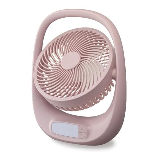持ち運んでどこでも使えるコードレス充電式ポータブルファン。 軽量・大型ハンドルで持ち運びラクラク。 上下無段階角度調節。LEDライト 調光機能2段階。 2電源対応(充電式・USB電源) 充電時間:約3.5時間(電池が空状態から充電を開始/室温25°C) 使用時間:ファン 強(約1.5時間)中(約3時間)弱(4.5時間) LEDのみ使用時 強(約50時間)弱(約100時間)(満充電状態から使用/室温25°C) 使用推奨温度:5°C~35°C 消費電力:約4.2W USBケーブル長さ:約0.7m