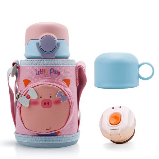 Bunnytoo 水筒 子供 2WAY ストローボトル 真空断熱 保温 保冷 450ml/500ml 魔法瓶 キッズボトル 真空二重構造 漏れない ステンレスボトル マグボトル スポーツ コップ付き ポーチ付き ストロータ…