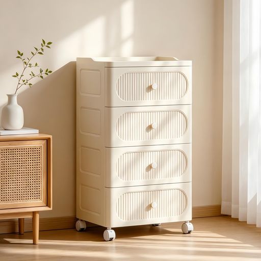 FoldTrend収納チェスト収納ボックス引き出しチェストタンスおしゃれ衣装ケース大容量引き出し簡単組立隙間収納リビングクローゼット洗面所トイレキャスター付き省スペースホワイト4段…