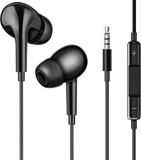 3.5mm 有線イヤホン iPhon6/Xpera/AQUOS/Swith/PS5/Walkma 対応 マイク & 線控付き HIFI 重低音 クリア通話 テレワーク/ゲーム/通勤対応 PC/Android(ブラック 3.5mm)