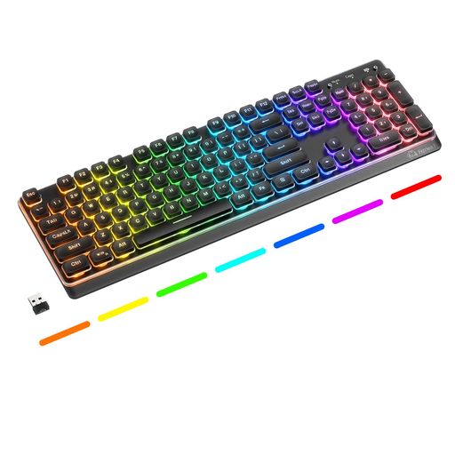 FREEWOIF M104 ゲーミングキーボード 3モード接続 102キー メンブレン 静音 テンキー付き ブラック