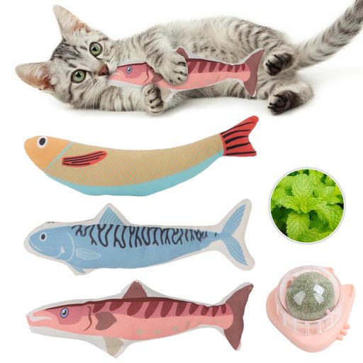 HOMEBASICS 4点セット 猫 おもちゃ 魚 またたびボール ぬいぐるみ 薄荷ボール また...