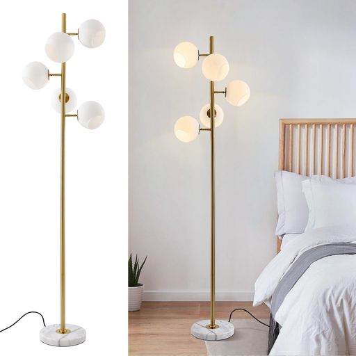 KCO Lighting モダン フロアライト 間接照明 スタンド インテリア 5灯 E26対応 LED 読書ランプ 操作&組立簡単 北欧風 おしゃれ オフィス 寝室 リビング (ゴールド+ホワイト-B) 電球別売り
