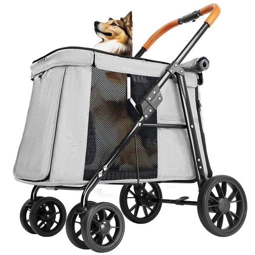 🐶【大きいスペース&amp;安心の30KG耐荷重】ペットバギー内のスペースは約70x40x45cmで、十分なスペースがあるので、ペットはその中に横たわっても退屈に感じません。耐荷重は約30KG、大型犬・中型犬・多頭用にも大活躍です。8分音符 👍【前後大出入口&amp;乗り降りラクラク】車体が低い&amp;ドアが広く、前方には大きく開けられる出入口があり、背面は扉付き、また地上からの高さは24cmしかありませんので、脚力が落ちたシニア犬にもラクに使えます。飼い主にとっては大型犬を抱っこして乗せ降ろしする苦労がなくなります。8分音符 🐱【ワンタッチ折りたたみ】手元のロック解除ボタンを押しながらハンドルを回すだけ、ワンタッチで簡単にカートを折りたたむ事ができます。車で移動する際は折りたたんでトランクに収納する事ができます。収納も持ち運びも便利です。8分音符 🐾【遮光カーテン付き・通気性抜群】日除けカーテン2枚付きで、カーテンを下ろすと、光と風を遮けます。カーテンを巻き上げると、5箇所がメッシュになっており開放感と通気性が抜群です。虫が中に入りにくい構造で、カート中の様子も見えられて安心です。