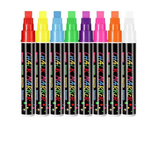 【パッケージ内容】8色蛍光ペンセット、ブルー、グリーン、バイオレット、レッド、ピンク、オレンジ、イエロー、ホワイト。 【高品質素材】ブラックボードマーカーは、高品質で鮮やかな発色を実現するインクを採用しています。水性タイプのため拭き取りが簡単で、無毒・無臭・ダストレス設計となっています。 【優れたデザイン】角型ペン先で太字・中字・細字の3通りの描き分けが可能、一筆で多様な使い方が可能。 【特徴】発色が鮮明で美しい書き味を実現、色鮮やかで長時間経過しても変色しにくく、耐水性・耐光性にも優れています。 【適用範囲】様々な固形表面での書き味や描画に適しており、色鮮やかで目を引く発色は顧客の注目を集めやすく、多岐にわたる活用方法が特徴です。