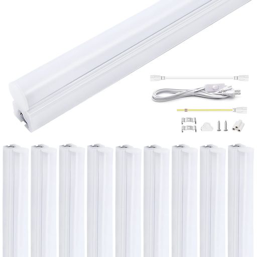 明るく節電 器具一体型 LED蛍光灯 20W形 57cm T5 直管 昼光色 高輝度1350LM 9.5W 蛍光管 AC85-265V 180°広配光 低発熱 低ノイズ 耐高温 チラツキなし 照明器具 10本連結可 1.8m電源コード