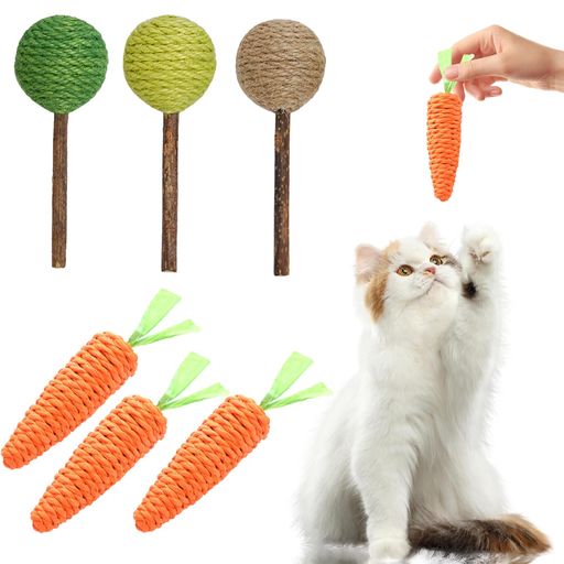 CANPLUS 猫 おもちゃ 噛むおもちゃ ぬいぐるみ 6本入り またたびの木 (3本入り)+人...