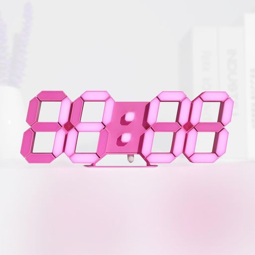 KOSUMOSU デジタル壁掛け時計 LED置き時計 明るさ調整可能なピンク 9.7インチリモコン付き 時間表示(12/24時間)/日付/温度(°C/°F) アラーム機能ACD-210P