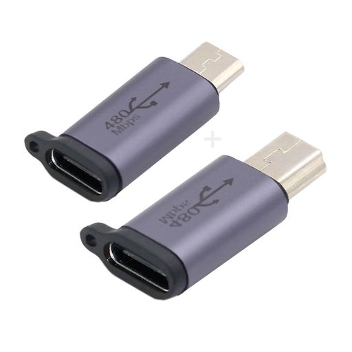 cablecc 2個/ロット 480Mbps USB2.0 Type C - Micro Mini USB メス-オス データ電源アダプター リバーシブルデザイン チェーンホール付き