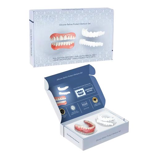 入れ歯、義歯 、シリコーン美白付け歯、 つけ歯 飲食可能 、 簡易入れ歯、Silicone Reline Denture Set 入れ歯上下 義歯修飾ブレース 簡単操作再利用可能 男女兼用 自信笑顔 (上の歯と下の歯)