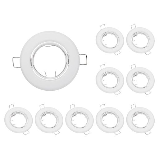 材質: アルミ合金; 色: ホワイト; 電球取付方法: フロントマウント; 内径: 50mm / 1.97インチ; 対応電球径: 50mm / 1.97インチ; 外径: 87mm / 3.43インチ; 高さ: 25mm / 0.98インチ; 取付穴径(目安): 55mm / 2.17インチ; セット内容: ダウンライト写真立てx10個 特徴: 1. アルミ合金製ダウンライトサポートは軽量で耐久性に優れ、優れた放熱性と耐食性を備えています。 2. 工具不要のスプリングクリップ設計により、標準的なシーリング開口部への簡単な埋め込み取り付けが可能。薄型構造がモダンなインテリアにシームレスに溶け込みます。 取扱説明: 取り付け時はまず回路の電源を切り、事前にカットしたシーリング穴にホルダーを挿入し、内蔵スプリングクリップで固定します。 用途: このダウンライトホルダーは、居間や寝室、廊下などの住宅照明から、小売店やギャラリーなどの商業スペースのスポットライトまで幅広く対応。シーリングの装飾ディスプレイを引き立てます。 注意事項: 動作中の電球は高温になるため触れないでください。