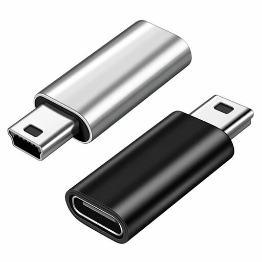 Akkerds Type-C toミニUSB変換アダプタセット 2個/USB C(メス)-Mini USB(オス)アダプタUSB 充電とデータ転送変換アダプタ(シルバー+ブラック)