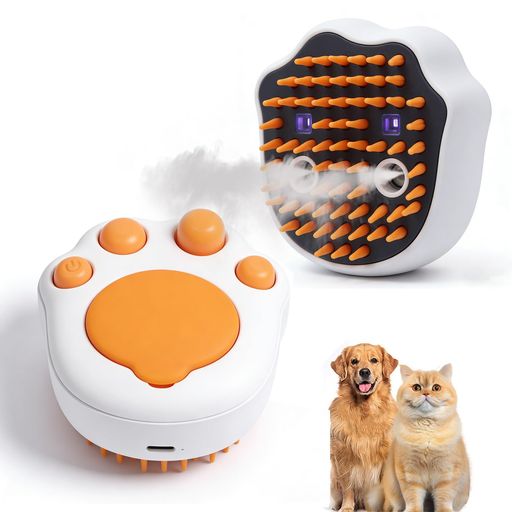猫 スチーム ブラシ 【4in1多機能】 猫用ブラシ 蒸し猫ブラシ 犬 ブラシ ペットブラシ 猫 ブラッシング 抜け毛対策 長毛・短毛犬猫用 セルフクリーニング機能付き 給水タンク LED青色ライ…