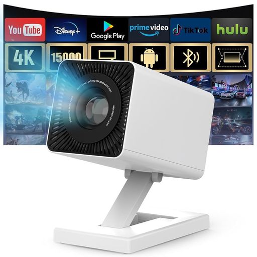 プロジェクター家庭用小型25000LM1080P高輝度Wifi6Bluetooth5.416GBROM4コアCPUAndroidTVAPP利用可能内蔵スピーカー軽量自動台形補正天井投影防塵静音短距離投影180°回転
