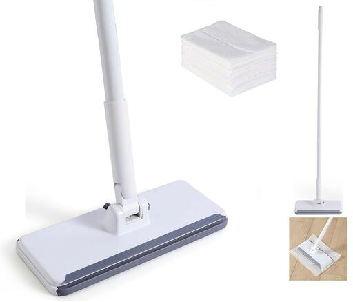 CLEANHOME フロアワイパー 本体 1秒で着脱 ワンタッチモップ 2in1水切りワイパー 乾湿両用モップ 拭き掃除 雑巾ワイパー フローリング