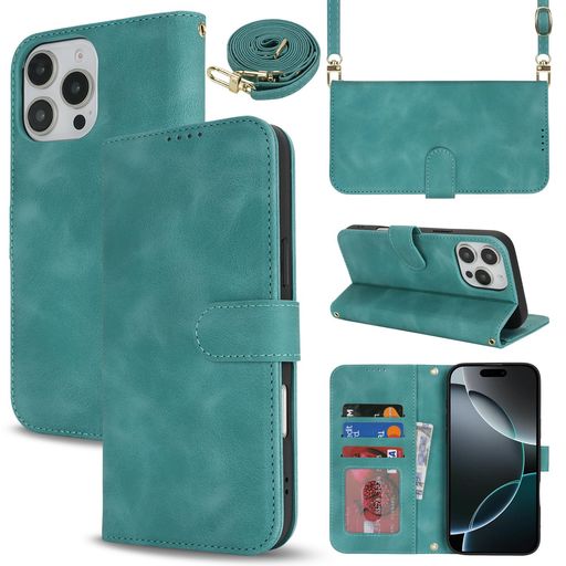 QANKISIS FOR いphone16promax ケース iphone 16 pro max ケース 手帳型 鏡/ミラー付き 高級PUレザー マグネット式 スタンド機能 ストラップ付き 財布型 ショルダー 肩掛け 斜めがけ カバー 小銭入れ