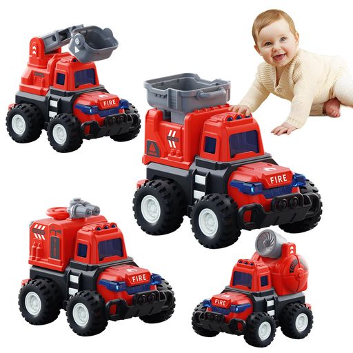 【4種類の消防車】多くの子供たちにとって、消防士になることは夢です!消防車のおもちゃは、消防の安全や消防士の役割について楽しく学べる教育的なツールです。この緊急車両セットには、4種類の消防車が含まれており、子供たちは消防シーンを再現しながら、問題解決のスキルを磨き、手と目の協調や細かい運動能力を向上させることができます。 【2in1 働く車】1運転席を押し下げるとトラックが前進します(力が必要なので、3歳以上におすすめです);2働く車を後ろに引いて手を離すと前進します(誰にも簡単で扱いやすいです)。 【知育玩具 】明るい色は子供にとても魅力的で、ミニカー おもちゃを追いかけたくなります。各消防車には360°回転するホースや伸縮できるはしごなどのリアルな可動部分があり、長時間の没入型ごっこ遊びを提供します。 【耐久性と安全性】高品質のABS素材で作られた頑丈な構造のおもちゃ車は、激しく遊んでも小さな部品が壊れにくく、安心して使えます。精巧に作られた消防車たちは、豊かな想像力を育み、長時間のヒーローごっこを楽しませてくれます。この消防車おもちゃセットで、子供たちのヒーロー心を引き出しましょう。