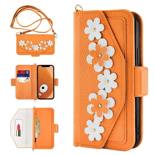 Carambola スマホケース ショルダー iphone15promax用ケース 手帳型 カード収納 ミラー付き 花柄 アイフォン15プロマックス 対応 携帯ケース 斜め掛け スタンド機能可能 iphone機種対応 (iPhone 15ProMax,