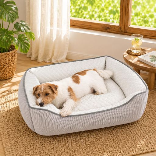 Peto-Raifu猫ベッド犬ベッドひんやりペットベッドペットクッション夏用ペットソファーふわふわ3D豆接触冷感ペットマット超小型犬用猫用洗える無地外径約60x50x18cmグレー