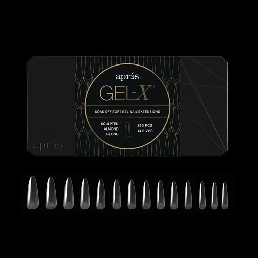 APRÉS GEL-X® アーモンド ネイルチップセット|210枚入り ソフトチップ|全14サイズ(00〜9番)ハーフサイズ付き (スカルプテッド アーモンド エクストラロング、210枚入り)