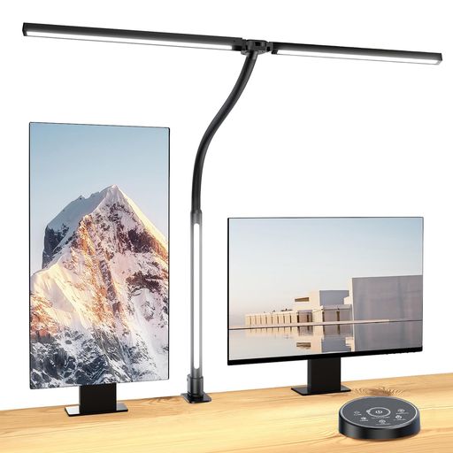 デコレーション 3つの光源・幅800mm・RGB・独立制御・無線リモコン・24W ✅【3光源設計・ 調光調色・RGB】主ライトは幅80cmで、2つの光源からなり、折りたたんで5つの色温度(2700K/3500K/4000K/4800K/5700K)と5つの明るさレベル(20%/40%/60%/80%/100%)で使用できる。 補助光は、昼白色、電球色、静的および動的なRGBカラーがあり、好みの色を選択できます。 演色性指数はRa>90、自然光に近い光を照らし、正しい色が見えます。 ✅【無線リモコン・独立制御】LEDデスクライトは、無線リモコンで自由にコントロール可能。主ライトのスイッチ、明るさ、色温度は独立して制御でき、補助ライトのスイッチとカラーチェンジは独立して制御できます。夜間に仕事や勉強をするのにとても便利だ。子供と大人に適しています。 ✅【明るく強力・幅広・クランプ式】24Wのクランプ式 LED電気スタンドは明るく強力で、高さ約900 mmまで自由に調節できます。幅広いヘッドが広範囲を照らし、卓上全体を明るく照らします。 主照明の2つの光源は、それぞれ上下270°と横90°の2方向に回転します。