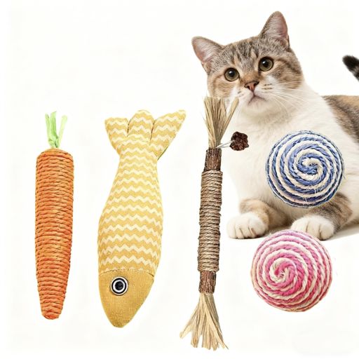 猫が遊ぶ 天然またたび配合で愛猫の食いつき抜群。おもちゃに興味が薄い猫にもおすすめです 遊び後のリラックス効果が期待でき、興奮した猫を穏やかに導きます 天然素材使用で安全性が高く、子猫から成猫まで幅広くご利用いただけます 噛む遊びで歯のケアとストレス解消、運動不足解消にも役立ちます 5 点セットでバリエーション豊富。ボール・魚・ニンジンなど長く楽しめます