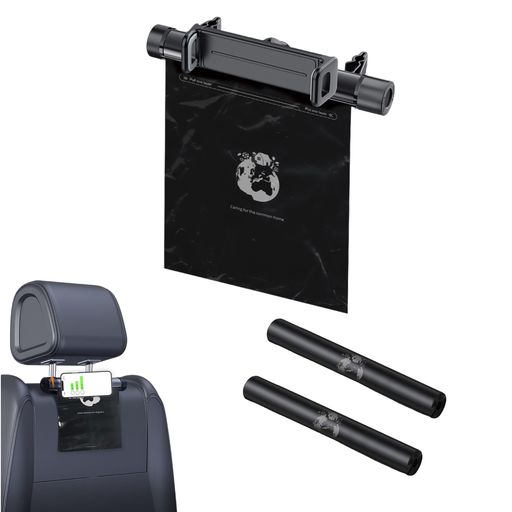 車用ゴミ箱 ごみ袋ロールホルダー付き 吊り下げタイプ 倒れ防止設計 車内オーガナイザー ゴミポケット収納 すっきり隠せる カー ブラック (ブラック+スタンド)