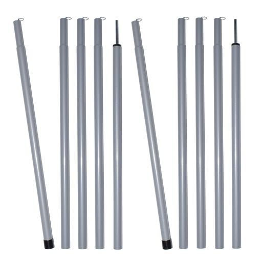 材質:スチール サイズ:連結時 : (約)φ1.6cmx195cm 2本セット入り 重量:約460g/1セット、2セット重量:約920g 収納時:長さ約44cm、収納袋引き 商標登録第5991418号。