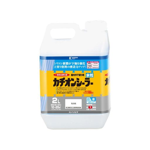 内装/外装 【乾燥・塗重時間】 【20°C】乾燥時間:約 1 時間 塗重時間:約 2 時間以上 【冬期】乾燥時間:約 2 時間 塗重時間:約 4 時間以上 【塗り面積(1回塗り)】 2L:平方メートル:約 10 ~ 25 m2 タタミの広さ:約 12 枚分 4L:平方メートル:約 20 ~ 50 m2 タタミの広さ:約 24 枚分 7L:平方メートル:約 35 ~ 85 m2 タタミの広さ:約 42 枚分 14L:平方メートル:約 70 ~ 170 m2 タタミの広さ:約 84 枚分 【特徴】 ■[密着性UP! ]カチオンのプラスイオンと素地、旧塗膜のマイナスイオンが電気的に引き合い、密着性を高めます。 ■[密着性 &amp; 耐久性がUP! ]シリコン配合の反応硬化タイプなので密着性と耐久性をさらに向上させます。 ■[扱いやすいペンキ]水性なので臭気も弱く、取り扱いも簡単です。