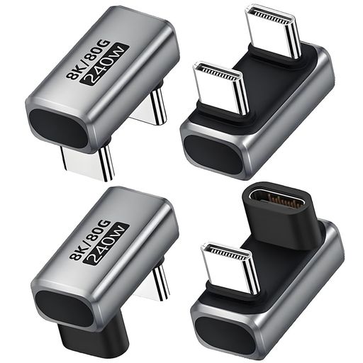 HAAMNING7 40GBPS U字型USB-Cアダプター、4K@240HZ/8K@60HZ対応、180度回転可能 TYPE-Cオス-オス/オス-メス充電・データ転送アダプター(ノートPC/タブレット/スマートフォン用)(4個セット)