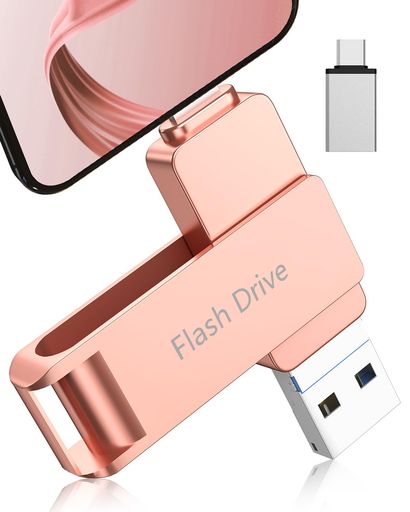 【アプリ不要】USBメモリ128GB 4in1 Phone用usbメモリーUSB3.0 高速 データ バックアップ type-c usbメモリー phone用外付けメモリ スマホ写真保存 Phone/Pad/PC/Android/Mac対応 回転式