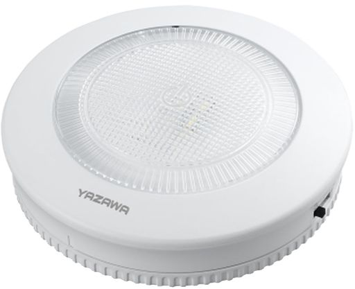 サイズ(約):径90x高さ25mm 本体重量(約):58g (のみ) 生産国:中国 素材・材質:ABS (アクリロニトリル・ブタジエン・スチレン)樹脂 色温度:4000K、光源:白色LEDx3灯(交換不可)、使用電池:単3形乾電池x3本 (別売)、連続点灯時間:約22時間(常時点灯時)