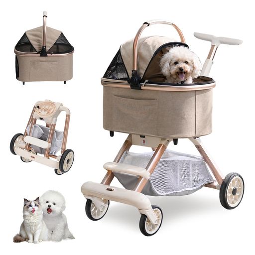 Essgudo ペットカート 犬 猫 多頭 小型犬 3WAY 分離式 バギー キャリーバック お出かけ 散歩 前輪360°回転 後輪ブレーキ付き ワンタッチ折り畳み コンパクト 耐荷15KG 外出便利 カーキ