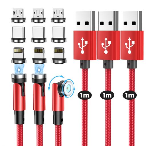 マグネット 充電ケーブル 3-in-1 USBケーブル 360度+180度回転 iPhone Type-C led USBC Micro マグネット式 磁石 タイプc じゅうでんケーブル 充電器 android 等対応 -