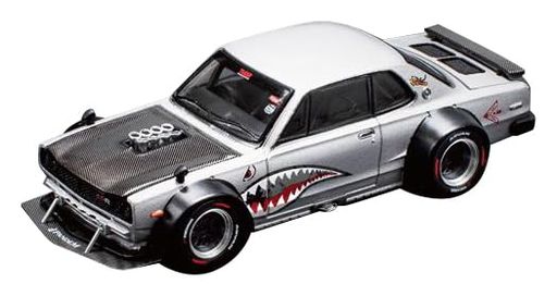POP RACE x Enigma 1/64 SKYLINE GT-R V8 DRIFT (HAKOSUKA) METALLIC SILVER 完成品 PRE005