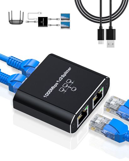 LAN 分配器 LAN ケーブル ハブ 3ポート分岐 RJ45 1000Mbps 1入力3出力 3台同時使用 Cat5 Cat5e Cat6 Cat7 Cat8対応 ネットワーク拡張 スイッチングハブ 同時利用 三股同時出力 PS5/PS4対応