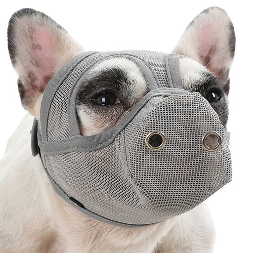 犬用口輪 通気性メッシュ 鼻の短い犬用 噛みつきや吠え防止 グレー ミディアム