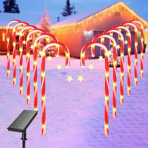 ソーラーライト ガーデンライト キャンディケーン型 12個セット 8種類モード 72個のLED クリスマス 装飾 ライト 置物 ストリングライト お庭飾り ランプ 埋め込み式 屋外 防水