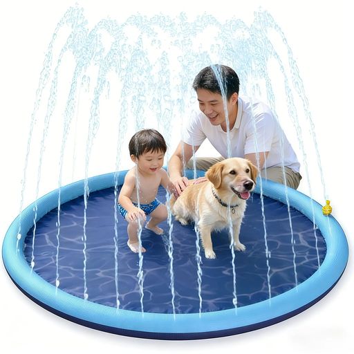 直径100cm/150cm/170cm/200cmの4サイズから選べ大型噴水マットで、家庭の庭やベランダで気軽に水遊びが楽しめます。安全無毒な素材を使用し、肌に優しく耐久性・耐摩擦性に優れているため、子供とペットが安心して遊べます。 空気入れが不要で、ホースを接続するだけで簡単に使用可能。排水量の大きさに応じて、噴水の高さを自由にコントロールでき、子供やペットの年齢に遊び方に合わせて調整できます。 ライトブルーの爽やかなデザインで、見た目にも涼しく、夏の暑さ対策に最適。ビニールプールの代わりとしても活用でき、水しぶきでたっぷり涼をとりながら楽しく遊べます。 組み立て不要折りたたみ式噴水プールで、いつでもどこでも小さな水上の楽園に変わり、ペットと子供で一緒に楽しい夏を過ごしましょう。コミュニケーションが深まるだけでなく、アウトドア・キャンプ・海辺など様々なシーンで活躍する夏の必須おもちゃです。 【安心安全なお庭プール】 ペットのために工夫して設計された安全おもちゃです。 ⭐⭐⭐何か疑問、不具合があれば、お気軽に発売元にご連絡ください。弊社はいつも迅速な対応をしております。