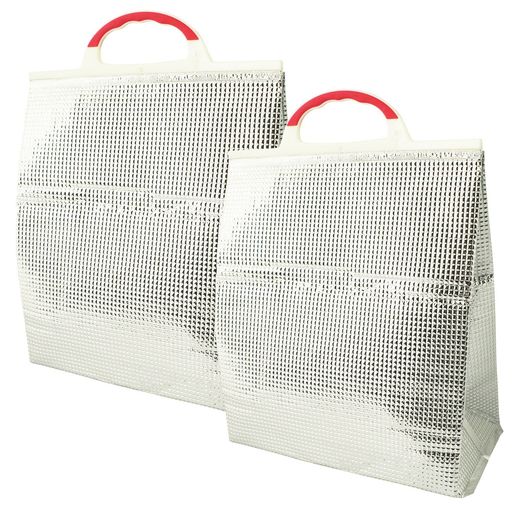 本体サイズ:奥行約16x幅31x高さ35cm(1個あたり) 素材・材質:(表面)ポリエステル(アルミ蒸着)、(内面)ポリエチレン 原産国:中国 セット内容:2個組