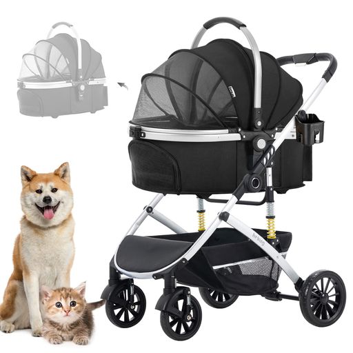 🐶【3WAY・分離型】キャリー&amp;カートは分離可能なので、ペットカート・ペットキャリー・車載用ペットシートの3WAY使用可能!電車移動はもちろん、ドライブボックスや簡易ハウス代わりとしても使えて、ペットとのお出かけがますます楽しくなりますね。8分音符 🐱【衝撃を吸収・安定した4輪バギー】前後のサスペンションが振動を吸収し、走行音も静か!360度回転前輪を採用し、方向転換が簡単;後輪ブレーキ付き、即時にストップして、坂道も安心!8分音符 🐶【中型ペット&amp;複数小型ペット対応】キャリーの内寸は(約)W68xD35xH52cm、耐荷重は約20kgです。少し大きめの愛犬も、ゆったり快適な大きめサイズのペットカート。多頭飼いの飼い主さんもシニア犬の飼い主さんも安心して、お散歩や通院ができます。8分音符 🐱【前輪360度回転・後輪ブレーキ付き】360°回転前輪を採用し、小回りがきくので、方向転換が簡単!後輪足踏みストッパー付き、即時にストップして、坂道も安心!8分音符 🐶【飛び出し防止リード付き】ペットの脱走・転落防止に、リードを2頭分お付けしています。8分音符